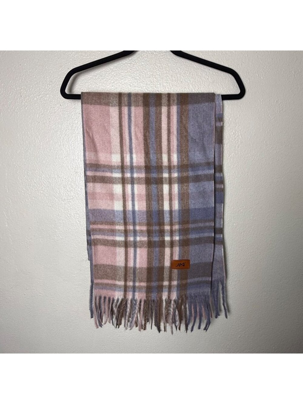 Plaid Fringe Scarf By JM - Pink Brown & Blue - 26"x78" Soft Acrylic Winter Wrap